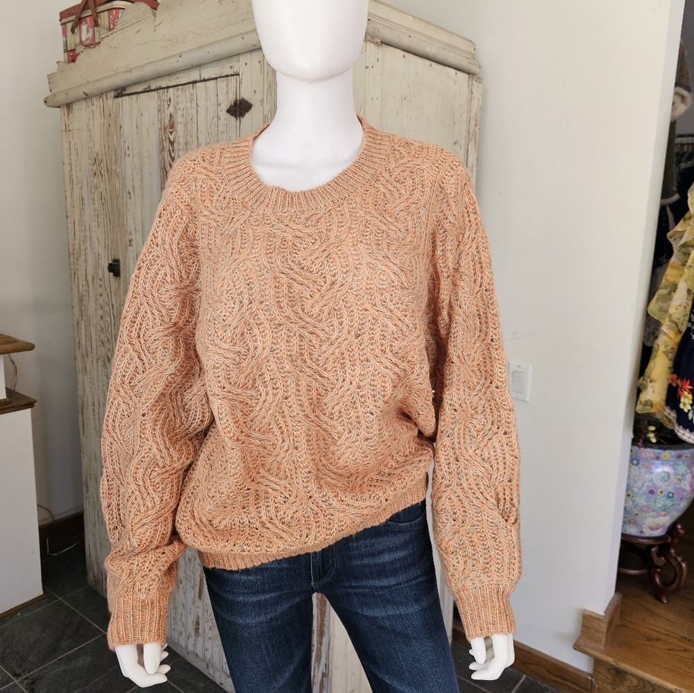 New Lush Medium Marled Cable Pink Salmon Knit Pullover Sweater Womens NWT - Picture 3 of 8